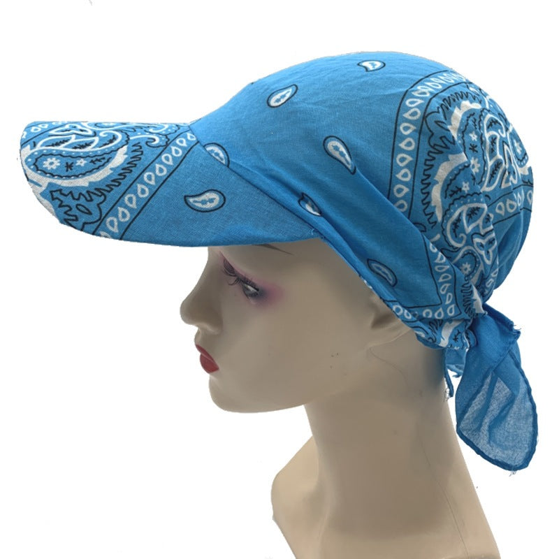 Paisley Bandana Cap with Visor, Adjustable Tie‑Back Summer Sun Headscarf