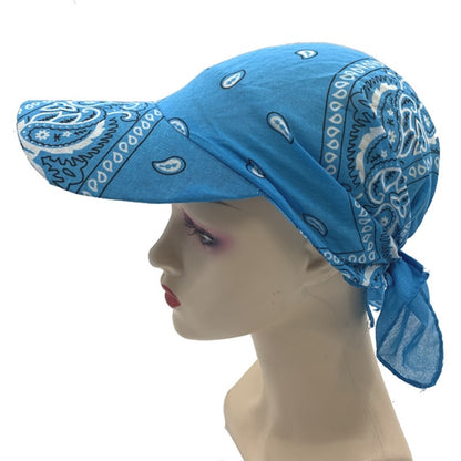 Paisley Bandana Cap with Visor, Adjustable Tie‑Back Summer Sun Headscarf