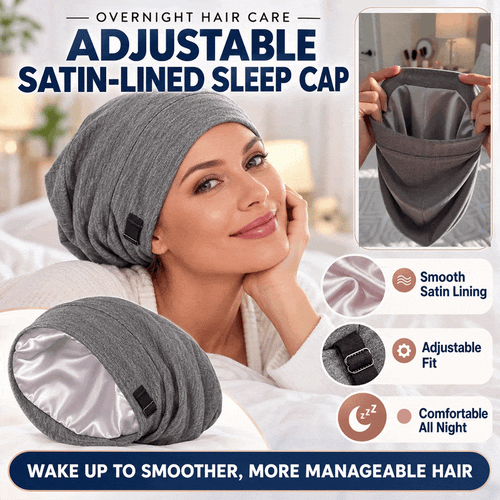 ✨ Women's Satin-Lined Sleep Cap for Hair Protection – Adjustable Night Bonnet with Scrunchie 💕