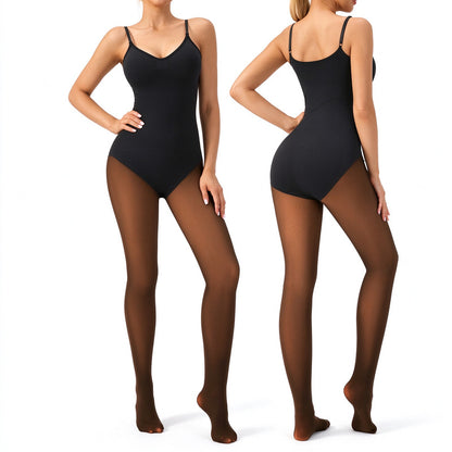 Sheer-Effect Fleece-Lined Tights –  Stay Warm & Tummy Control