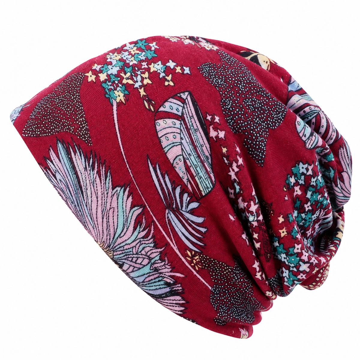 Boho Floral Slouchy Beanie for Women Lightweight Soft Stretchy Hat