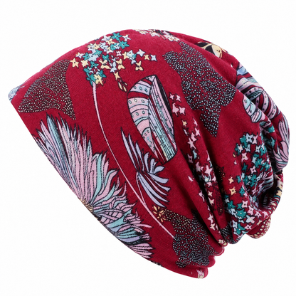 Boho Floral Slouchy Beanie for Women Lightweight Soft Stretchy Hat