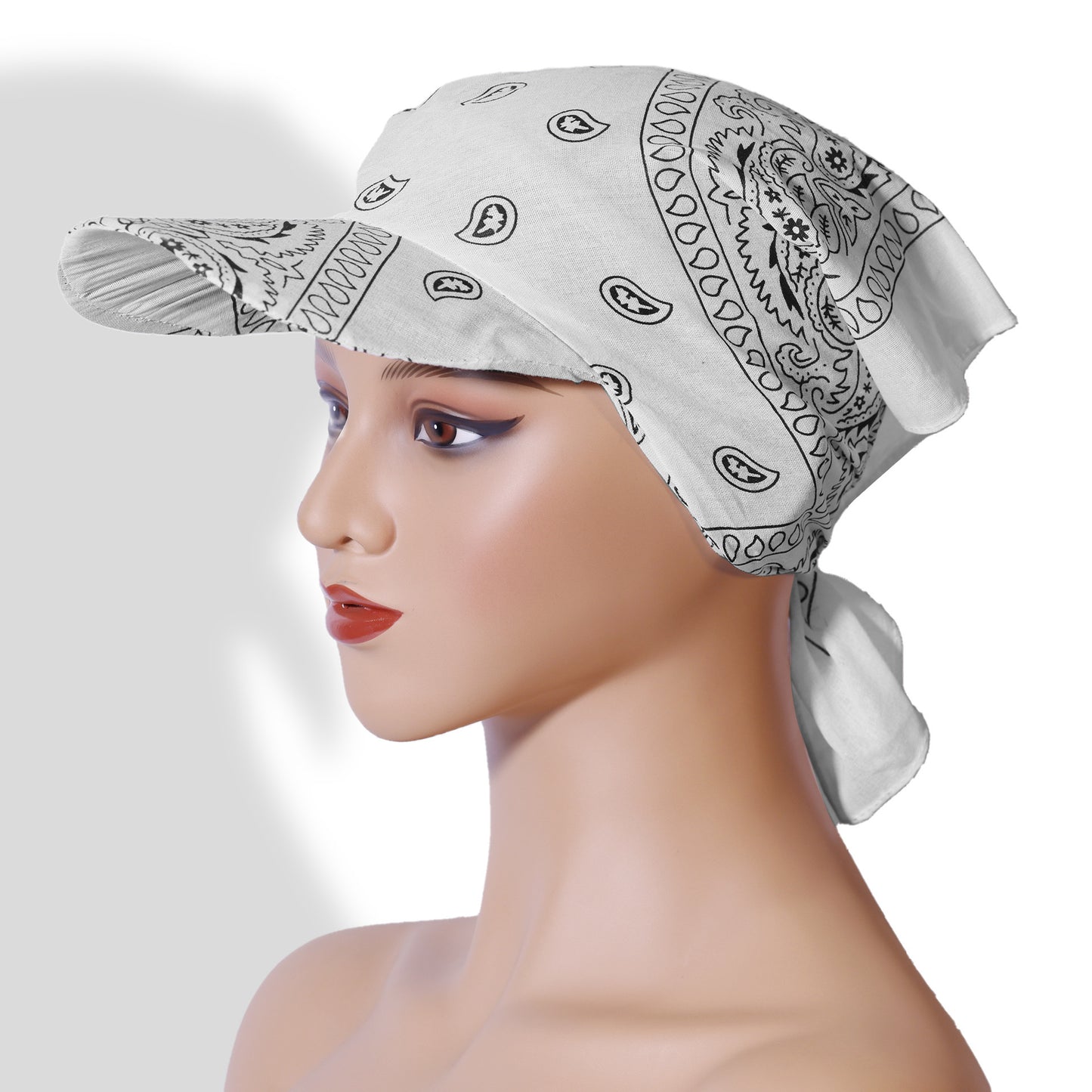 Paisley Bandana Cap with Visor, Adjustable Tie‑Back Summer Sun Headscarf