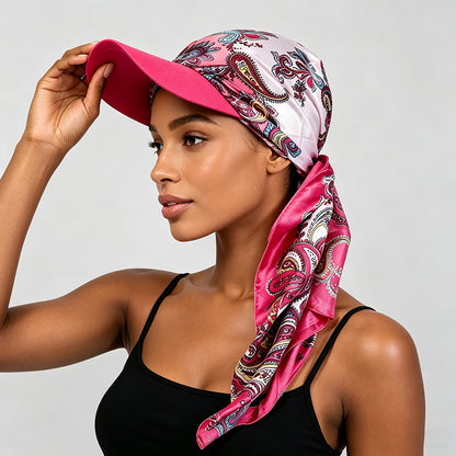 Women's Bohemian Leopard & Paisley Print Satin Headscarf Sun Hat