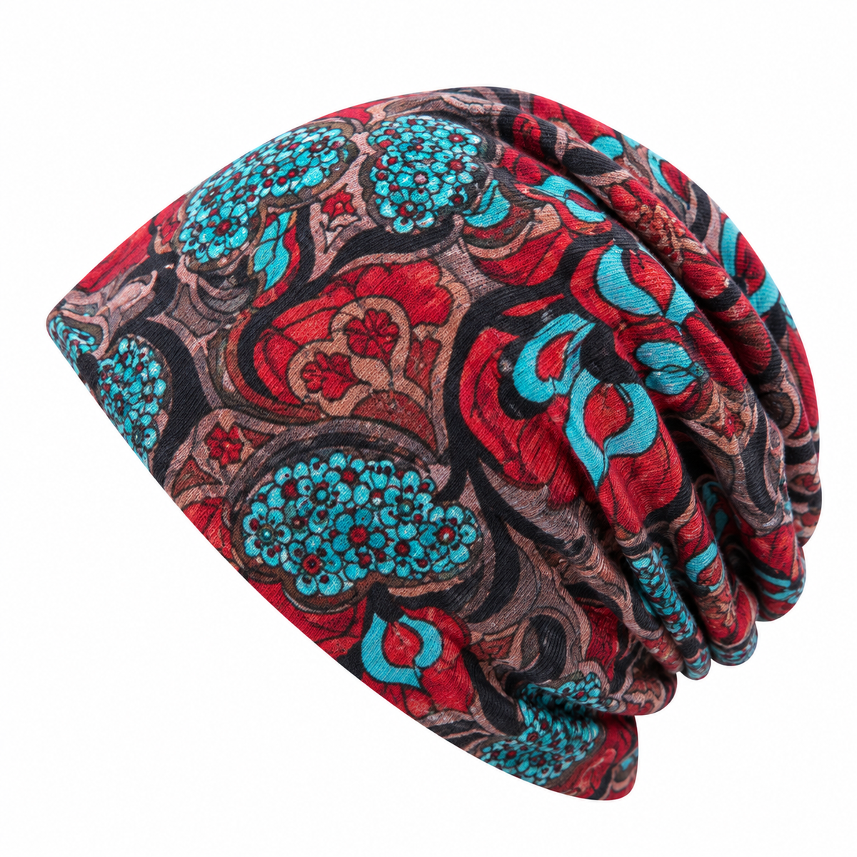 Boho Floral Slouchy Beanie for Women Lightweight Soft Stretchy Hat