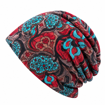 Boho Floral Slouchy Beanie for Women Lightweight Soft Stretchy Hat