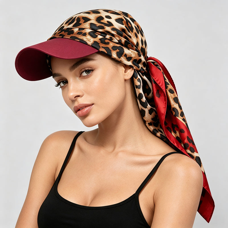 Women's Bohemian Leopard & Paisley Print Satin Headscarf Sun Hat