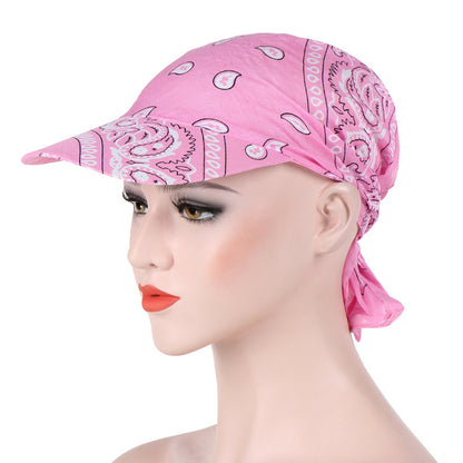 Paisley Bandana Cap with Visor, Adjustable Tie‑Back Summer Sun Headscarf