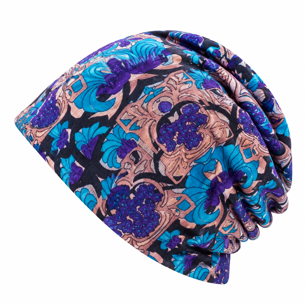 Boho Floral Slouchy Beanie for Women Lightweight Soft Stretchy Hat