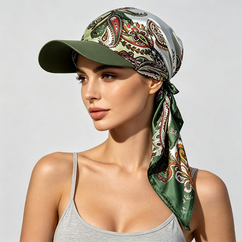 Women's Bohemian Leopard & Paisley Print Satin Headscarf Sun Hat