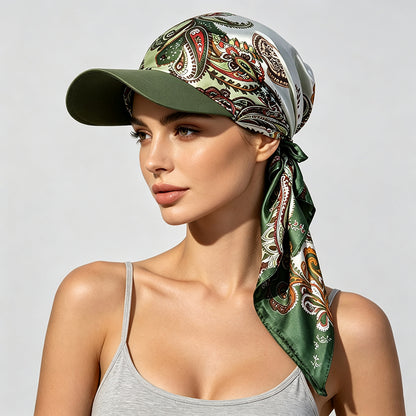 Women's Bohemian Leopard & Paisley Print Satin Headscarf Sun Hat