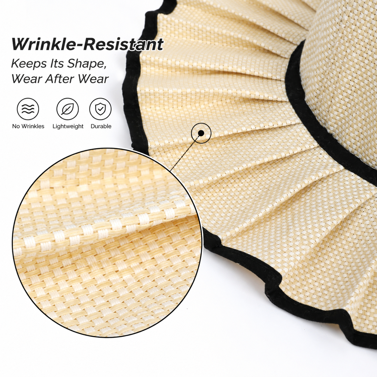 Women's Pleated Wide Brim Sun Hat – Foldable, UPF 50+ & Ponytail-Friendly