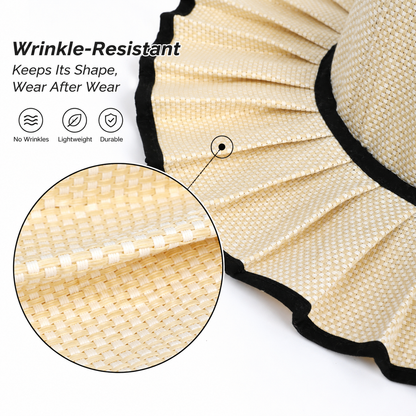 Women's Pleated Wide Brim Sun Hat – Foldable, UPF 50+ & Ponytail-Friendly