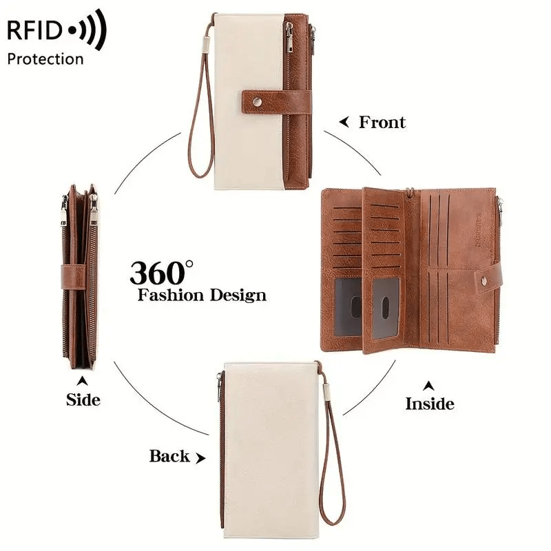 👛Women's long wallet, stylish clutch, elegant solid color RFID blocking leather wallet!!!