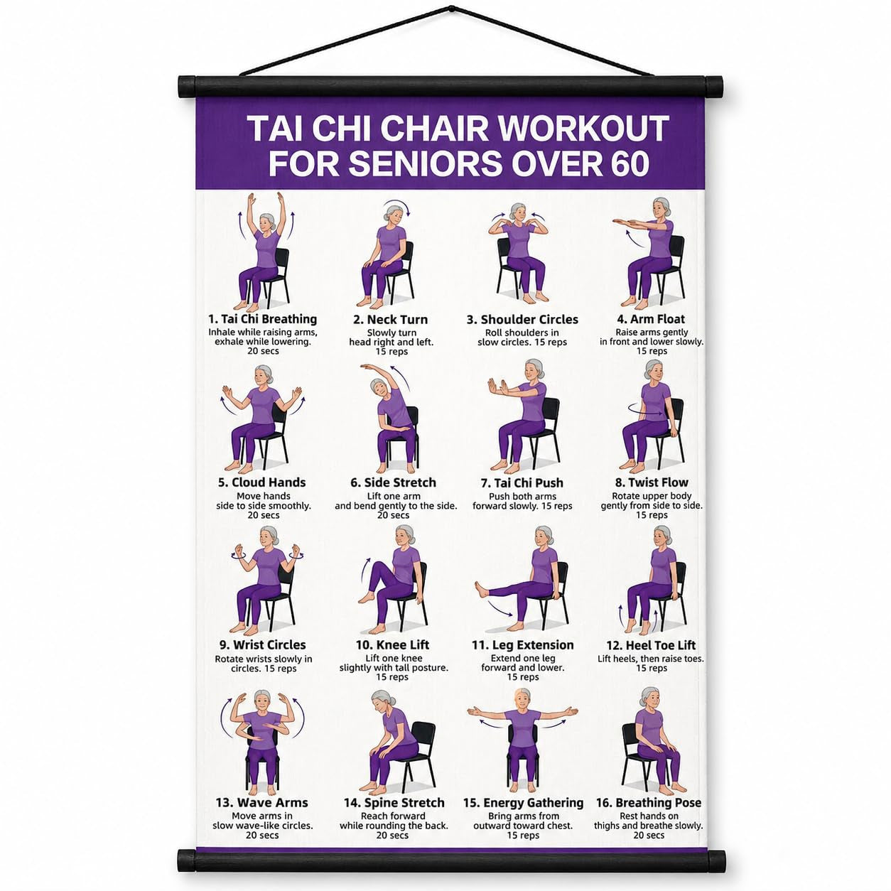 Chair Yoga & Tai Chi Exercise Chart for Seniors