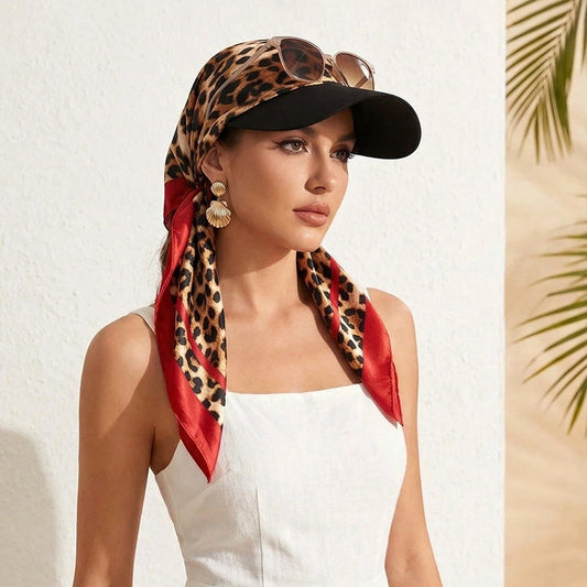 Women's Bohemian Leopard & Paisley Print Satin Headscarf Sun Hat