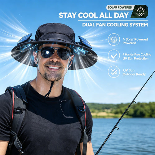 Solar Cooling Fan Hat – Rechargeable Sun Protection Bucket Hat with Built-In Cooling Fan