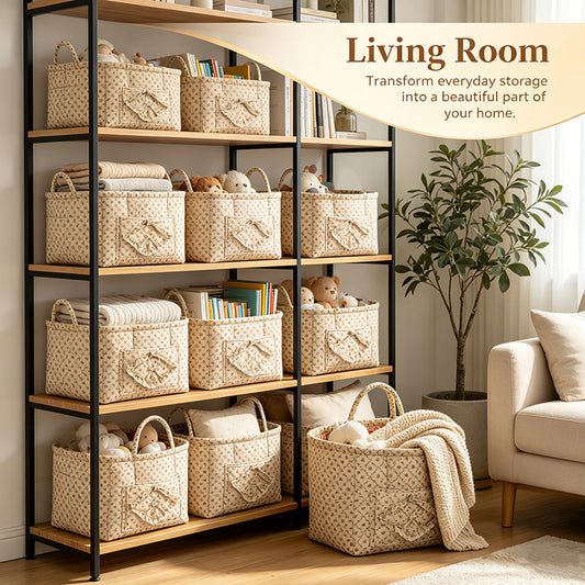 Floral Quilted Storage Basket – Machine Washable, Large Capacity Storage for Home & Car