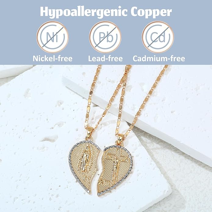 Virgin Mary Layered Heart Combination Prayer Couple Necklace