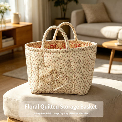 Floral Quilted Storage Basket – Machine Washable, Large Capacity Storage for Home & Car