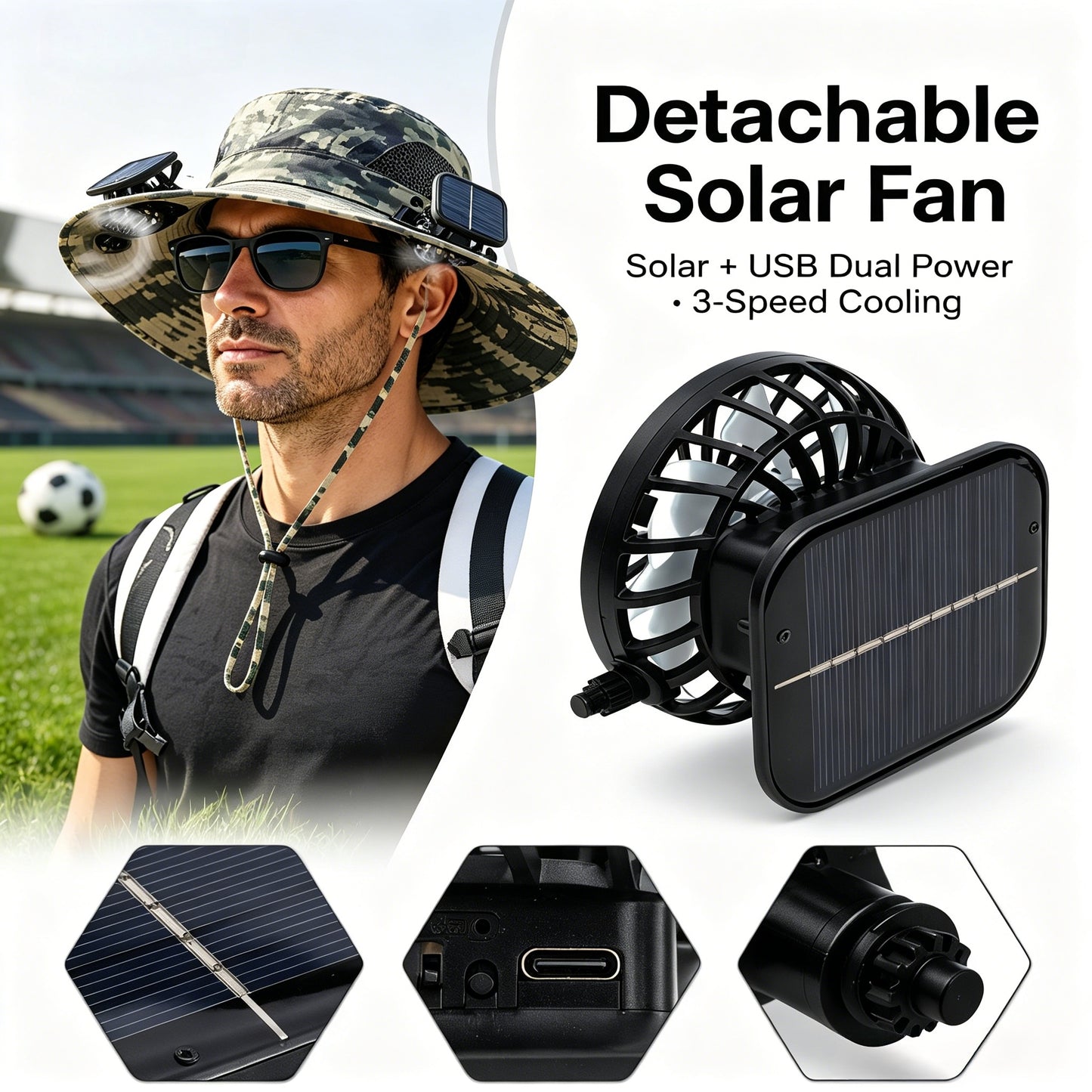Solar Cooling Fan Hat – Rechargeable Sun Protection Bucket Hat with Built-In Cooling Fan