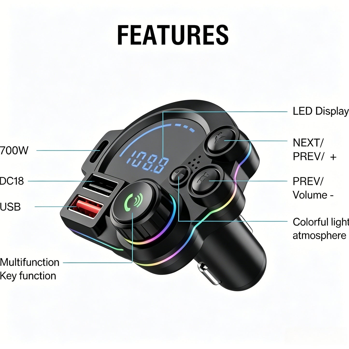 [Father’s Day Gift] 30W PD Fast Charge Bluetooth FM Transmitter for Car – Hands-Free Calls & Deep Bass