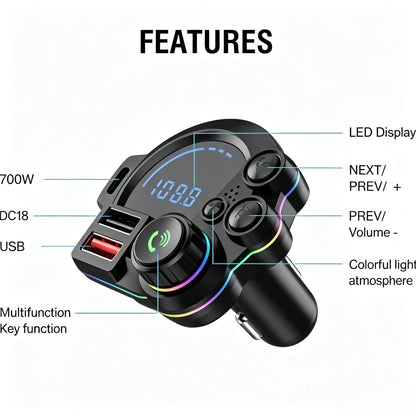 [Father’s Day Gift] 30W PD Fast Charge Bluetooth FM Transmitter for Car – Hands-Free Calls & Deep Bass