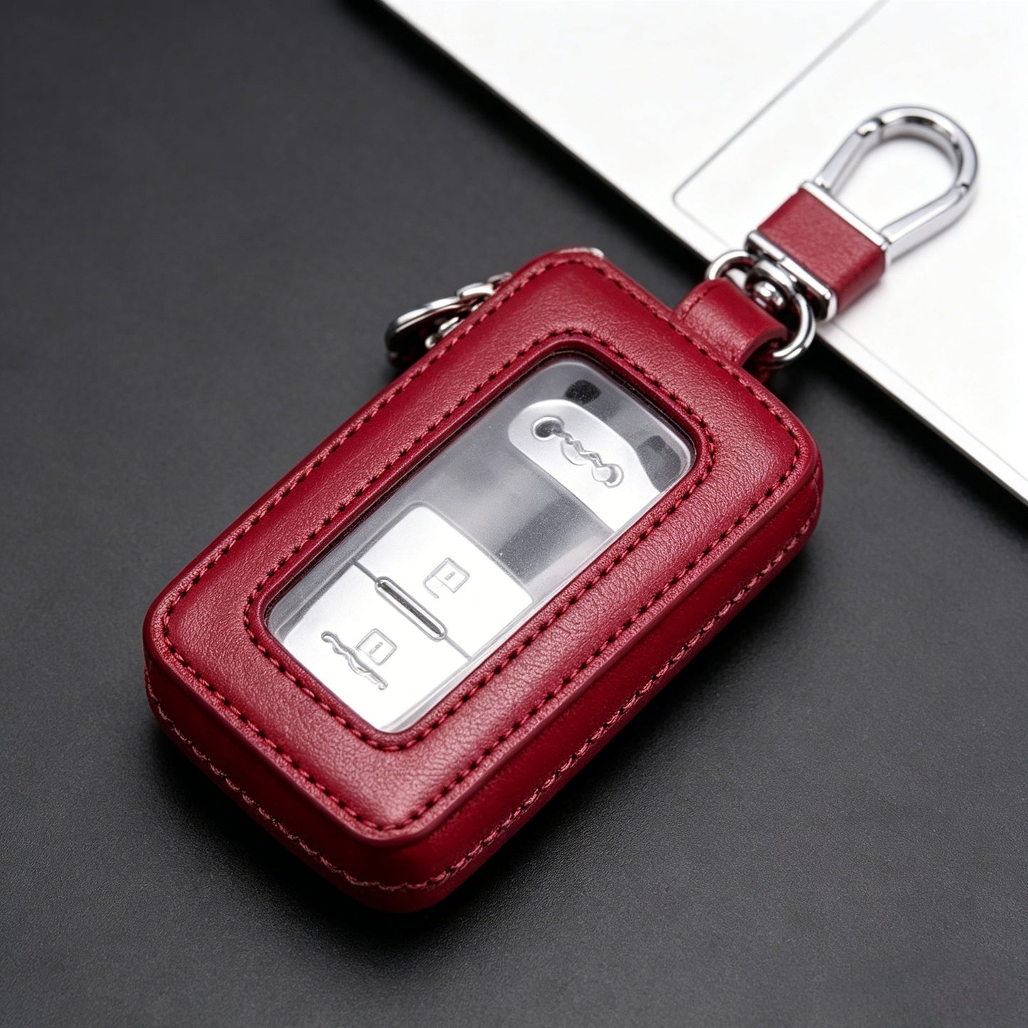 Leather Car Key Case with Viewing Window