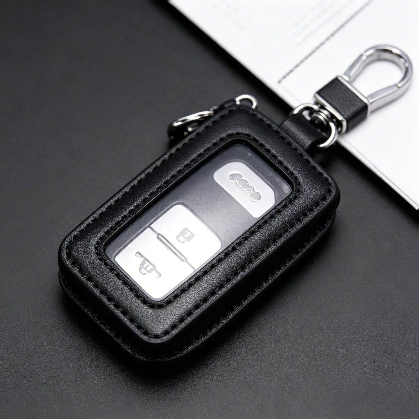 Leather Car Key Case with Viewing Window