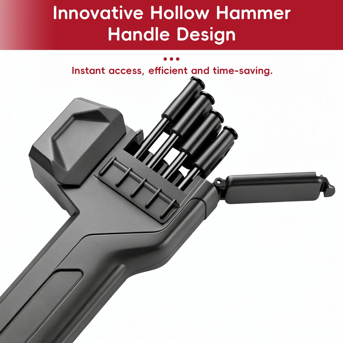 2-in-1 Camping Hammer with Stake Puller and Built-In Storage for 8 Tent Stakes