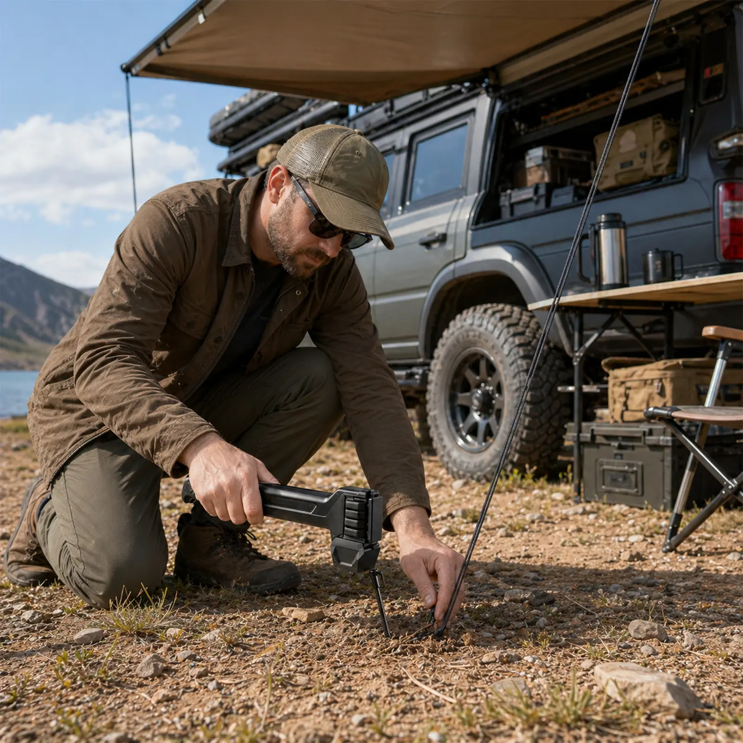 2-in-1 Camping Hammer with Stake Puller and Built-In Storage for 8 Tent Stakes