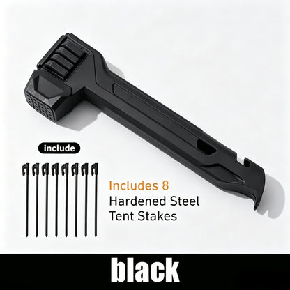 2-in-1 Camping Hammer with Stake Puller and Built-In Storage for 8 Tent Stakes