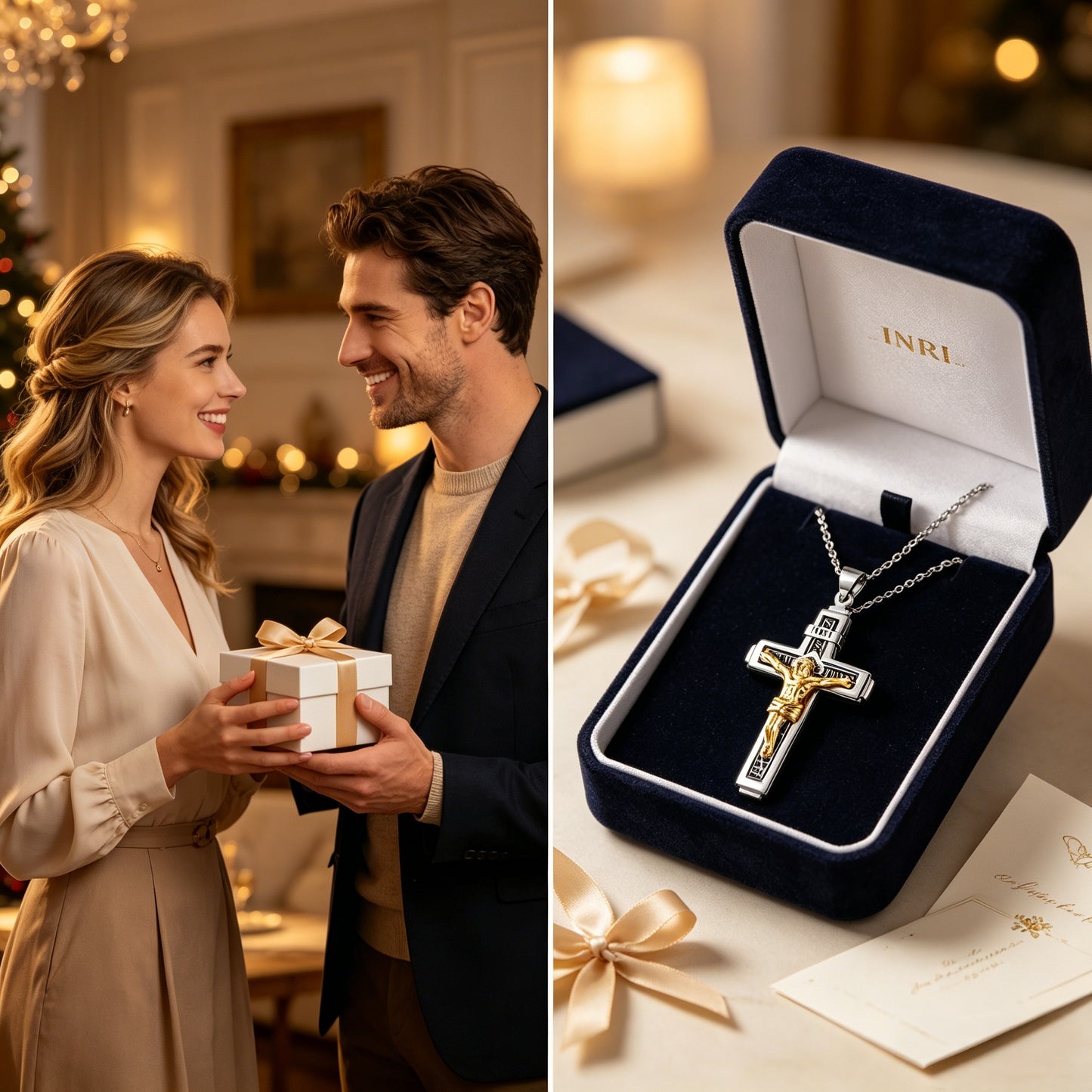 Men’s Minimalist Stainless Steel Cross Necklace – Engraved Faith Pendant