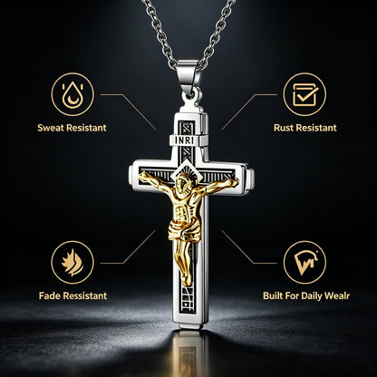 Men’s Minimalist Stainless Steel Cross Necklace – Engraved Faith Pendant