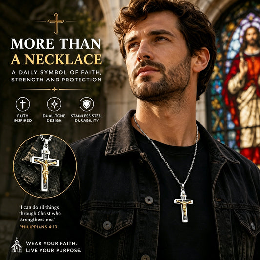 Men’s Minimalist Stainless Steel Cross Necklace – Engraved Faith Pendant
