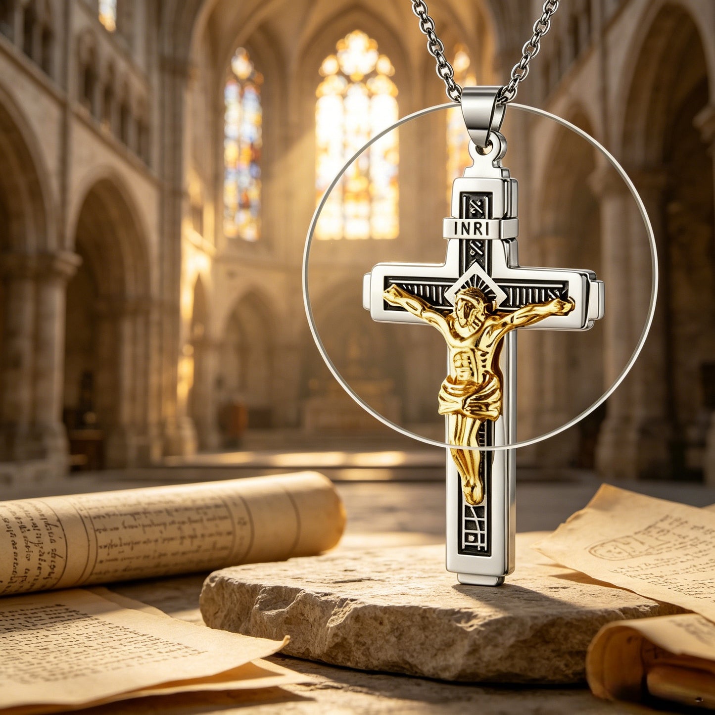 Men’s Minimalist Stainless Steel Cross Necklace – Engraved Faith Pendant
