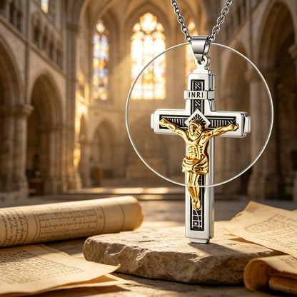 Men’s Minimalist Stainless Steel Cross Necklace – Engraved Faith Pendant
