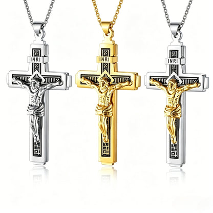 Men’s Minimalist Stainless Steel Cross Necklace – Engraved Faith Pendant