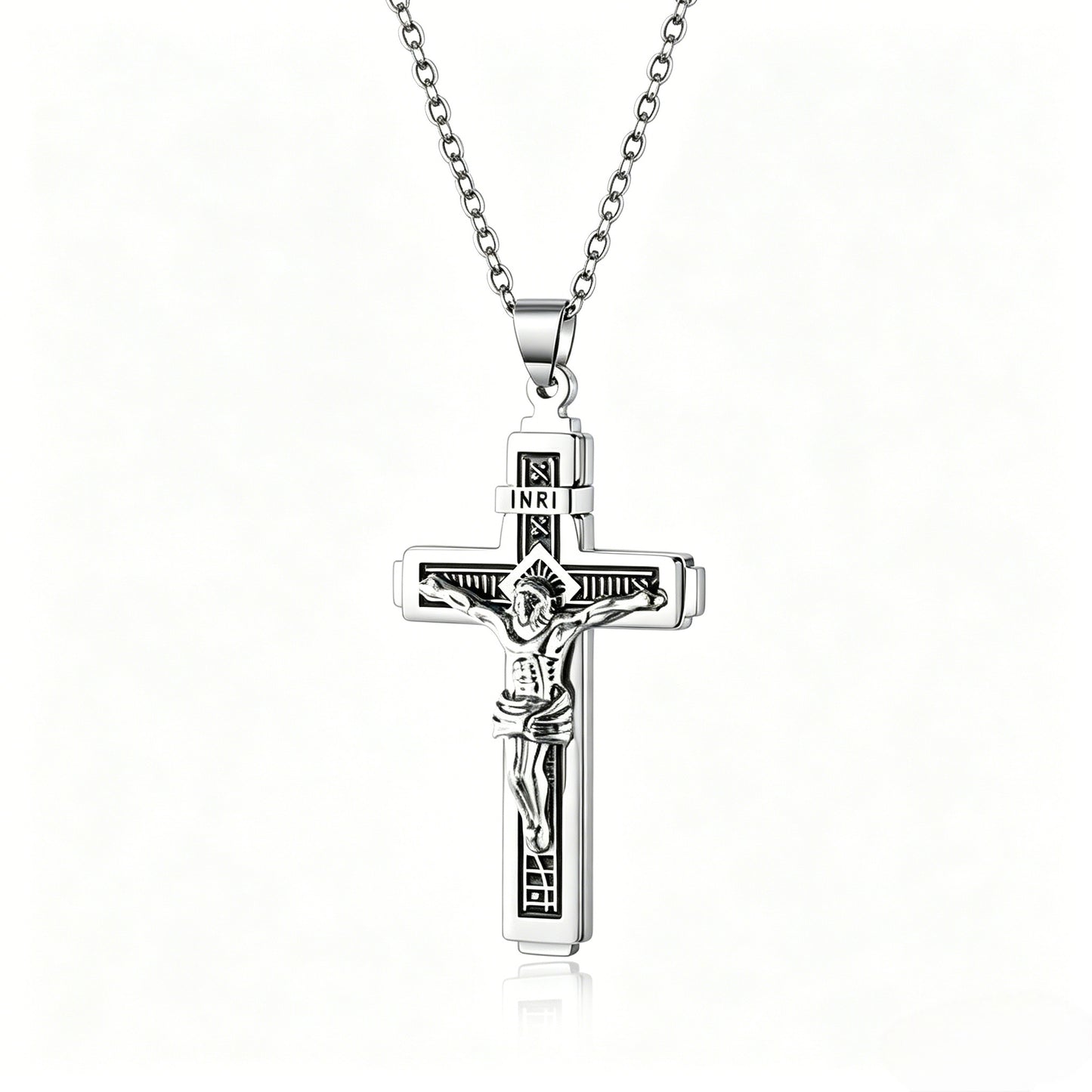 Men’s Minimalist Stainless Steel Cross Necklace – Engraved Faith Pendant