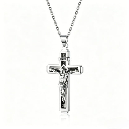 Men’s Minimalist Stainless Steel Cross Necklace – Engraved Faith Pendant