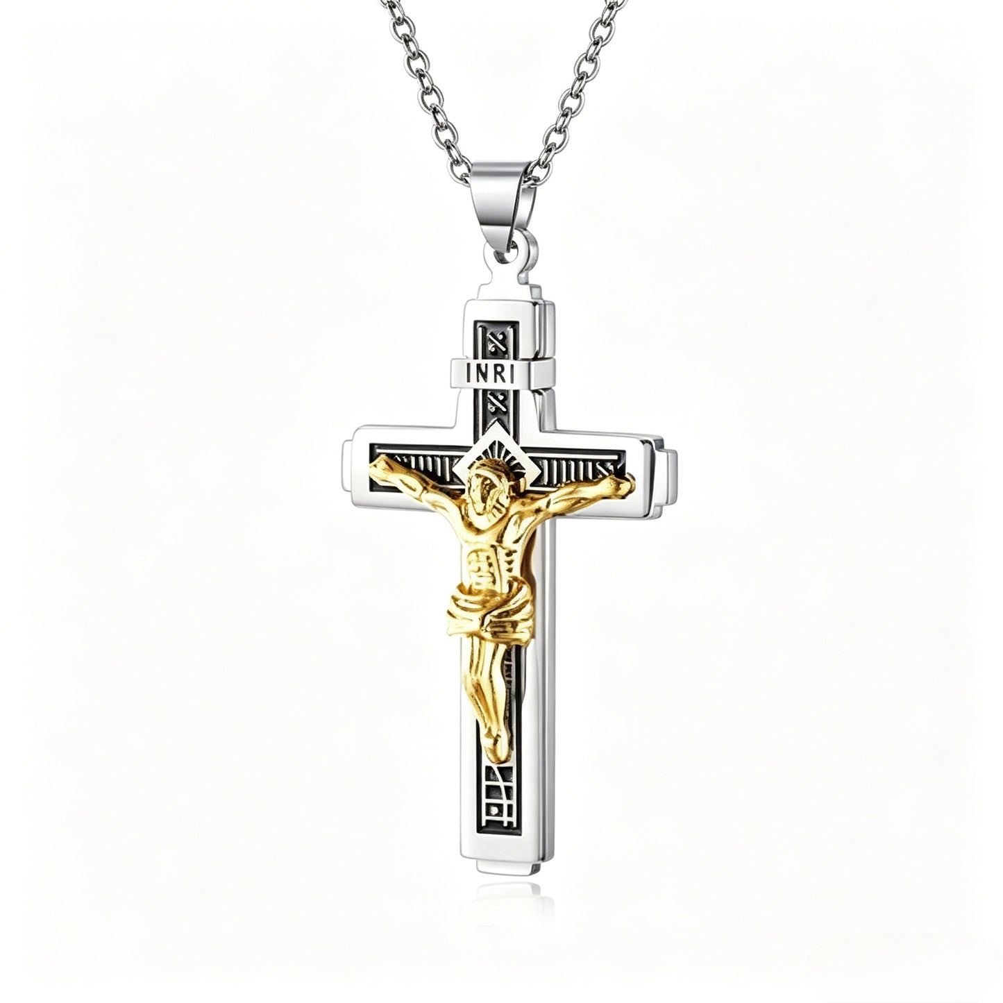 Men’s Minimalist Stainless Steel Cross Necklace – Engraved Faith Pendant