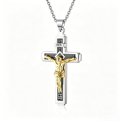 Men’s Minimalist Stainless Steel Cross Necklace – Engraved Faith Pendant