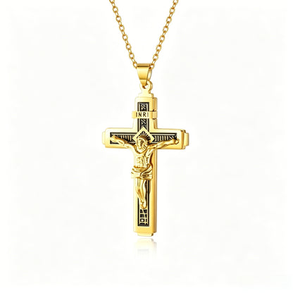 Men’s Minimalist Stainless Steel Cross Necklace – Engraved Faith Pendant