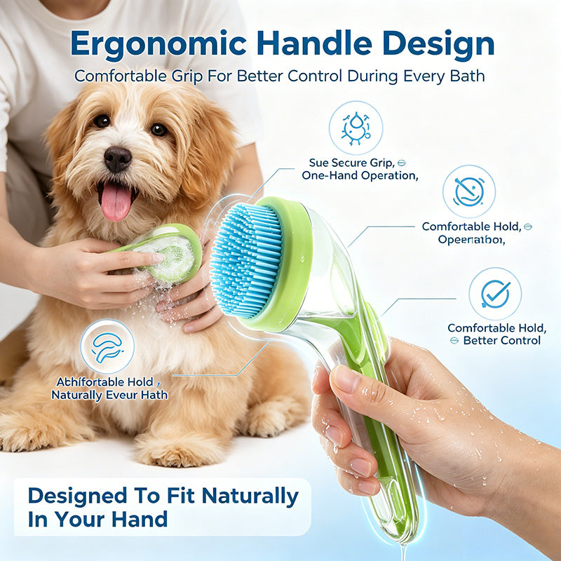 Pet Bath Brush With Built-In Shampoo Dispenser