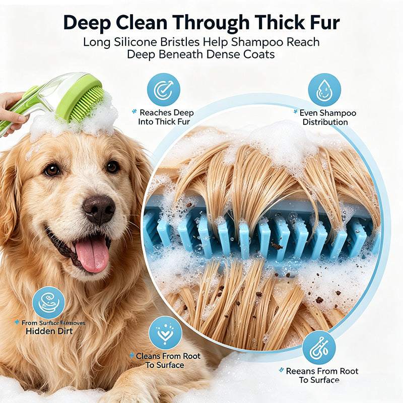 Pet Bath Brush With Built-In Shampoo Dispenser