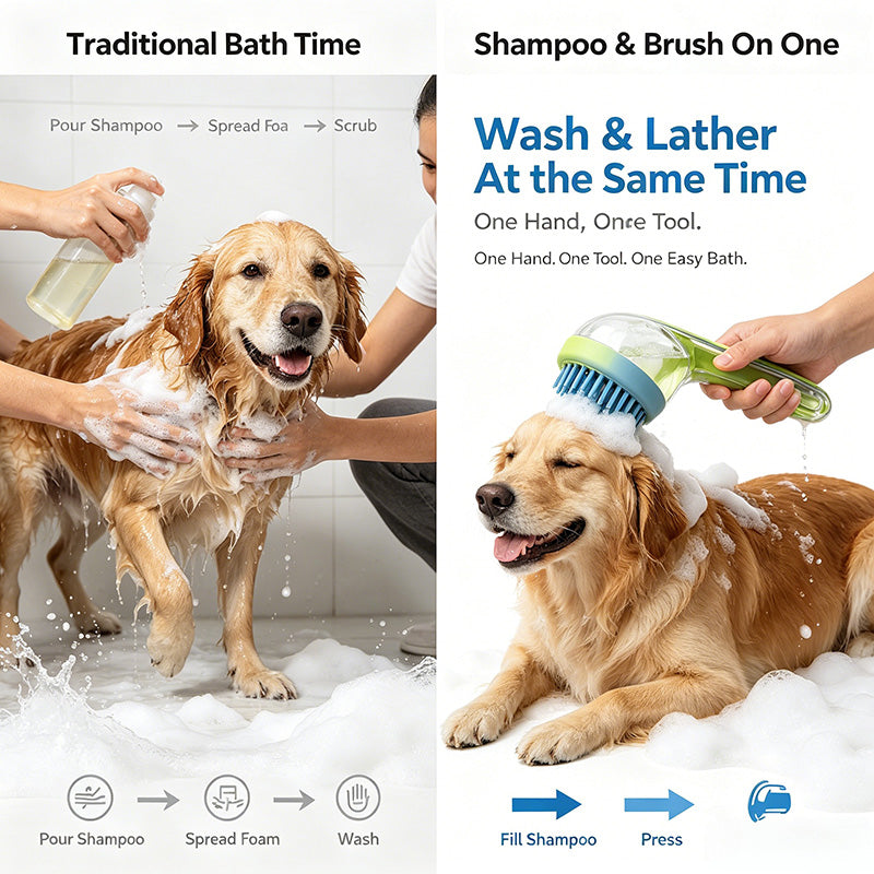 Pet Bath Brush With Built-In Shampoo Dispenser