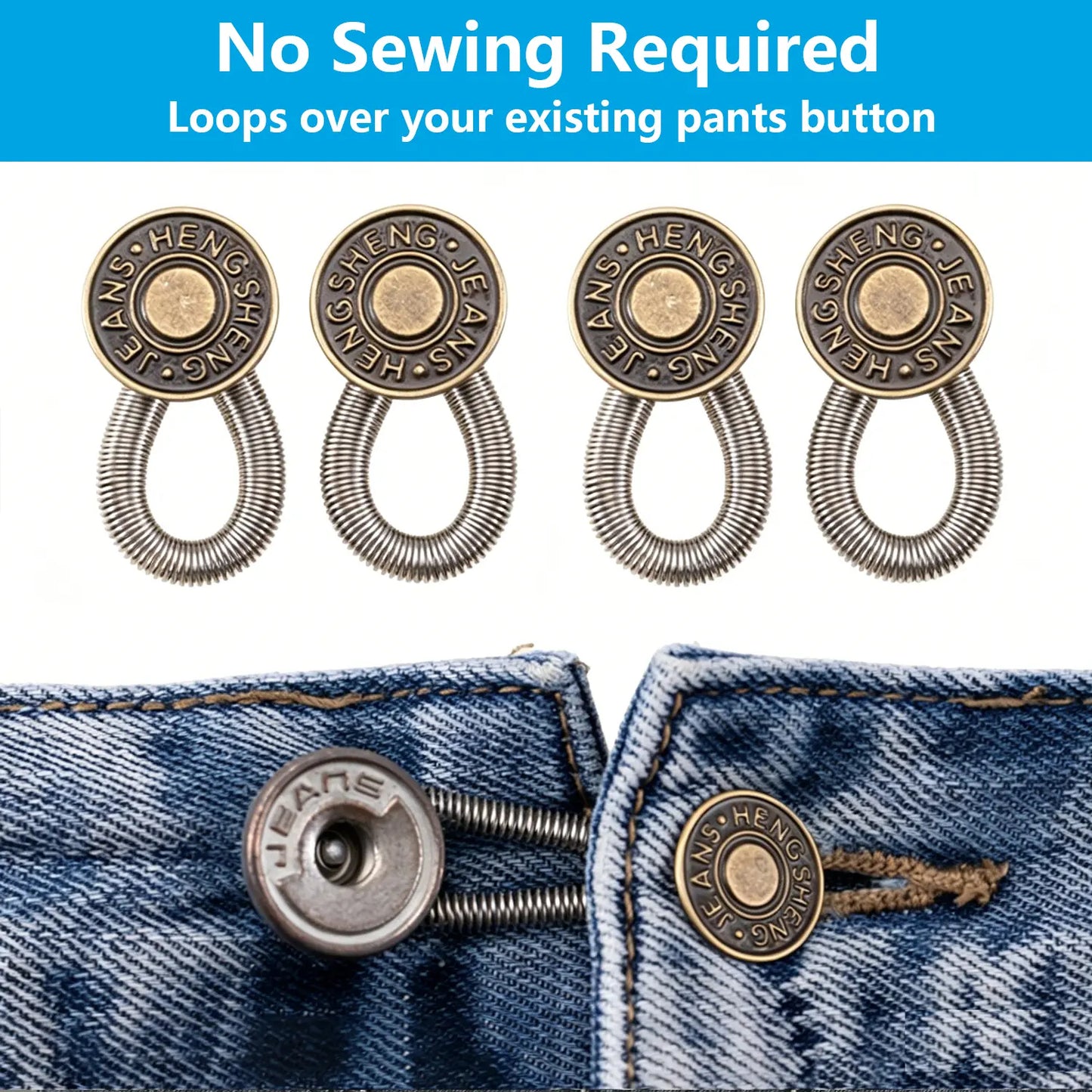 Premium Flexible Spring Waist Extenders for Jeans & Pants – No-Sew Comfort Fit