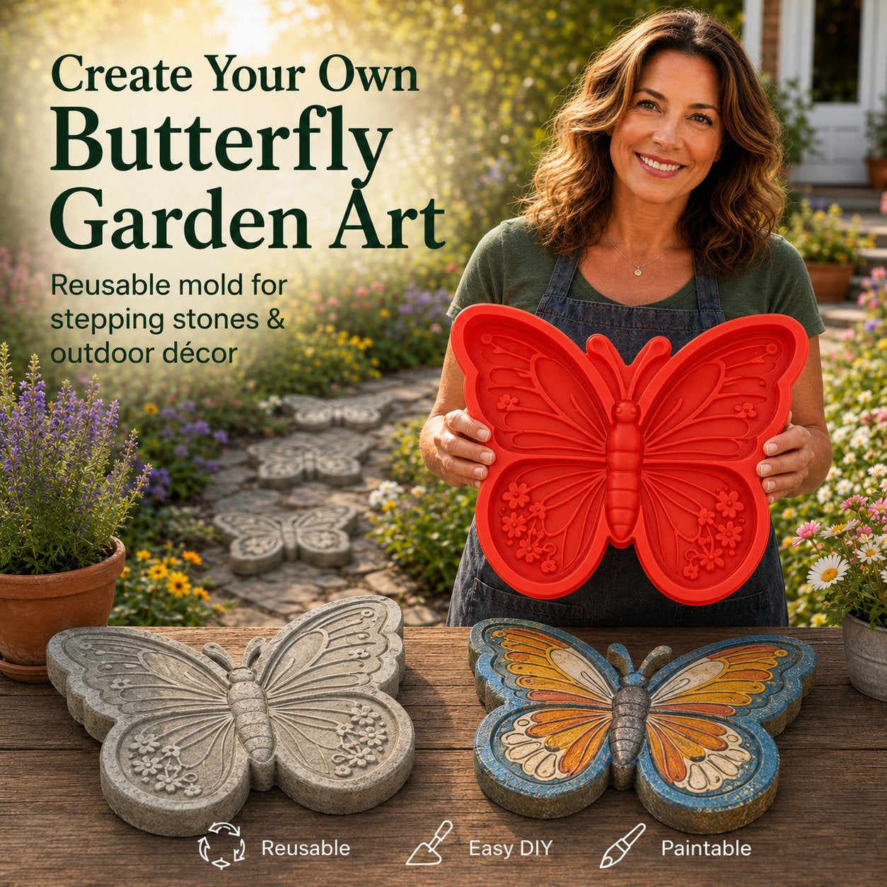 Garden Stepping Stone Mold Reusable DIY Pathway Concrete Mold Bee Butterfly Sunflower Pattern For Yard Lawn Decor