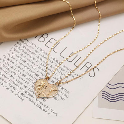 Virgin Mary Layered Heart Combination Prayer Couple Necklace