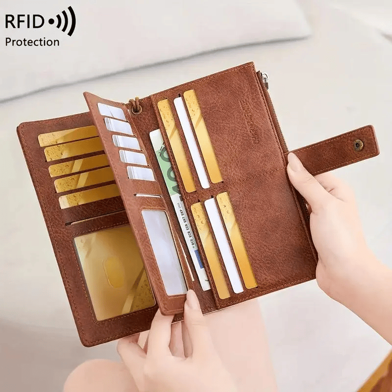 👛Women's long wallet, stylish clutch, elegant solid color RFID blocking leather wallet!!!